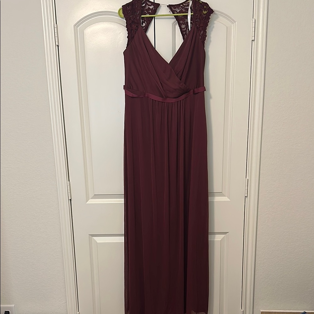 David's Bridal Burgundy Lace Maxi Dress
